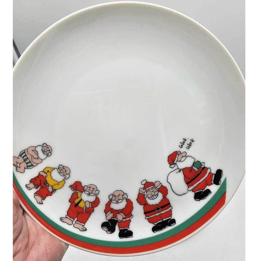 Vintage Christmas Santa Claus Getting Ready For Work 8" Dish Lot Of 3 Papel Vtg